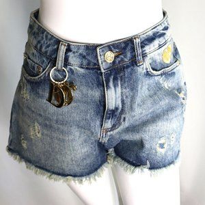 Christian Dior Distressed Denim Shorts with "Dior" Gold Jingle Monogrammed "DIOR